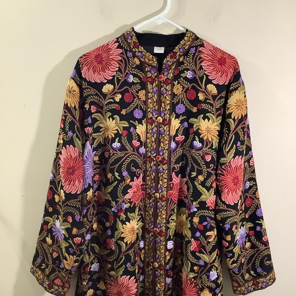 Precious Craft Women’s Wool Floral Embroidery Long Coat Boho Hippie Y2K - Picture 2 of 8